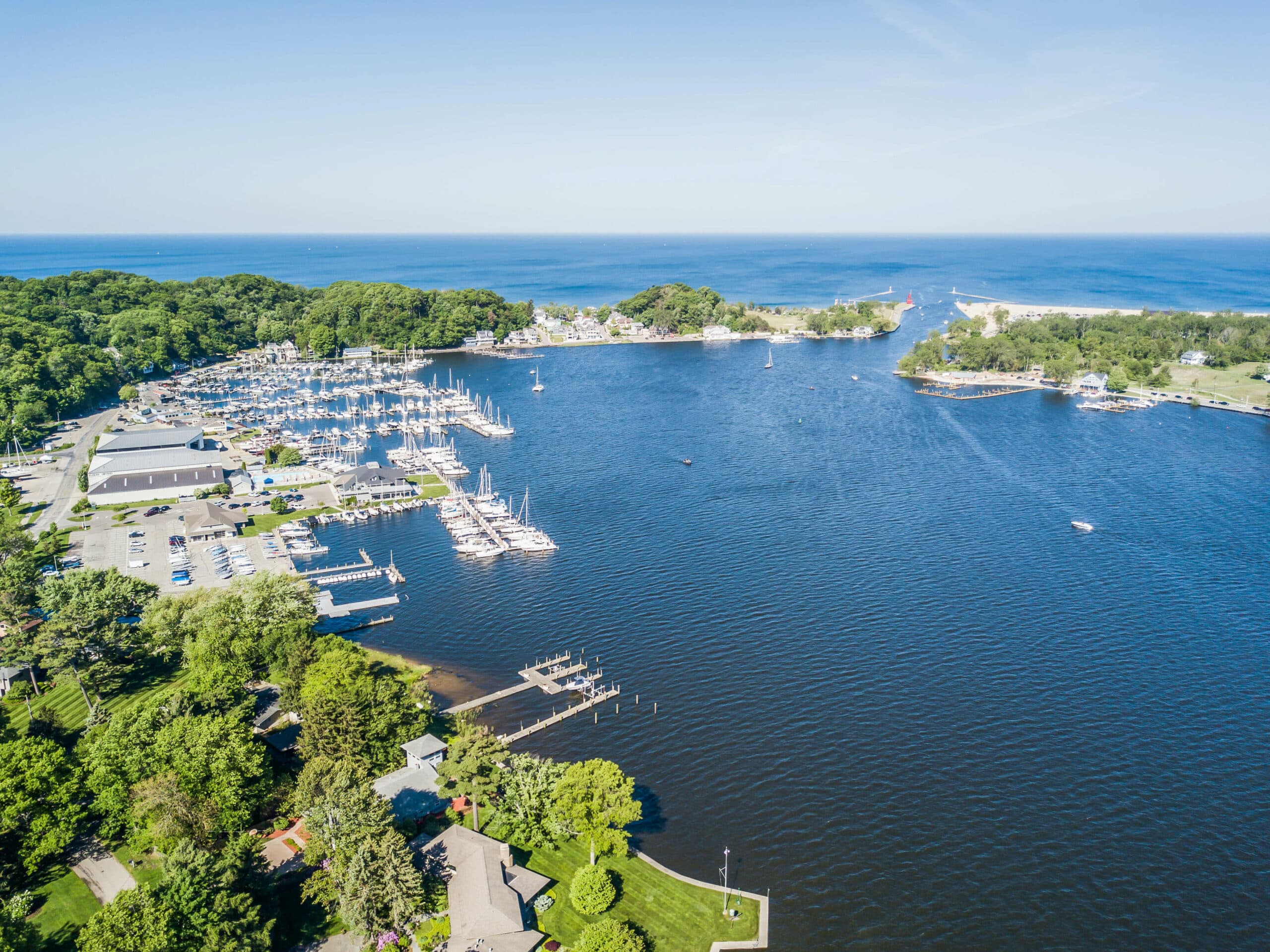 Aerial view of Lake Macatawa and Lake Michigan Marina Aerial view of Lake Macatawa and Lake Michigan Marina